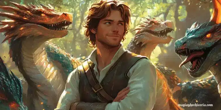 Charlie Weasley rodeado de dragones en una reserva mágica en Rumania