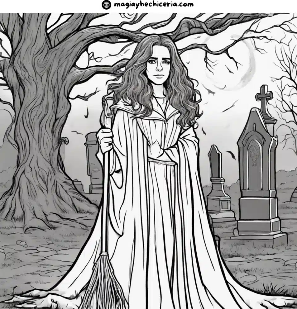 hermione en un cementerio para colorear halloween