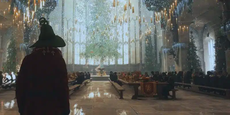 La Sala de los Menesteres llena de arboles de Navidad