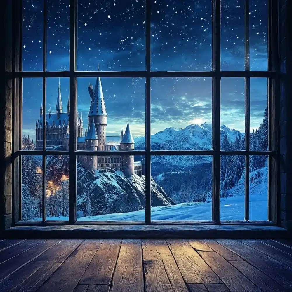 gran ventana en la que se puede ver el castillo de Harry Potter