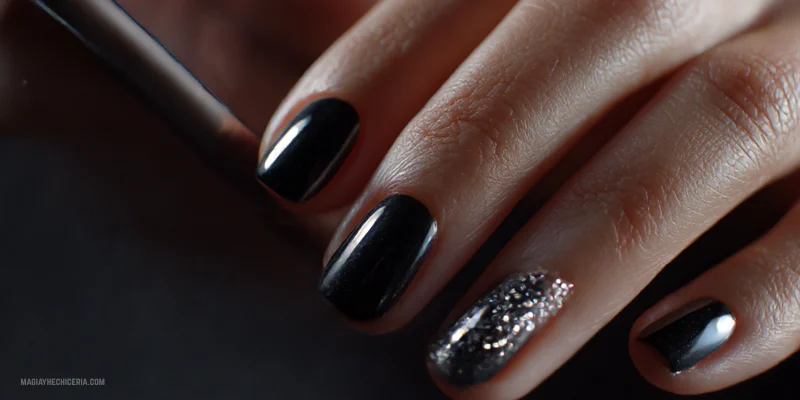 unas negras de harry potter con brillantes