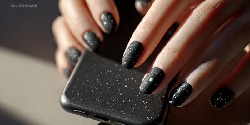 unas negras de harry potter con estrellitas